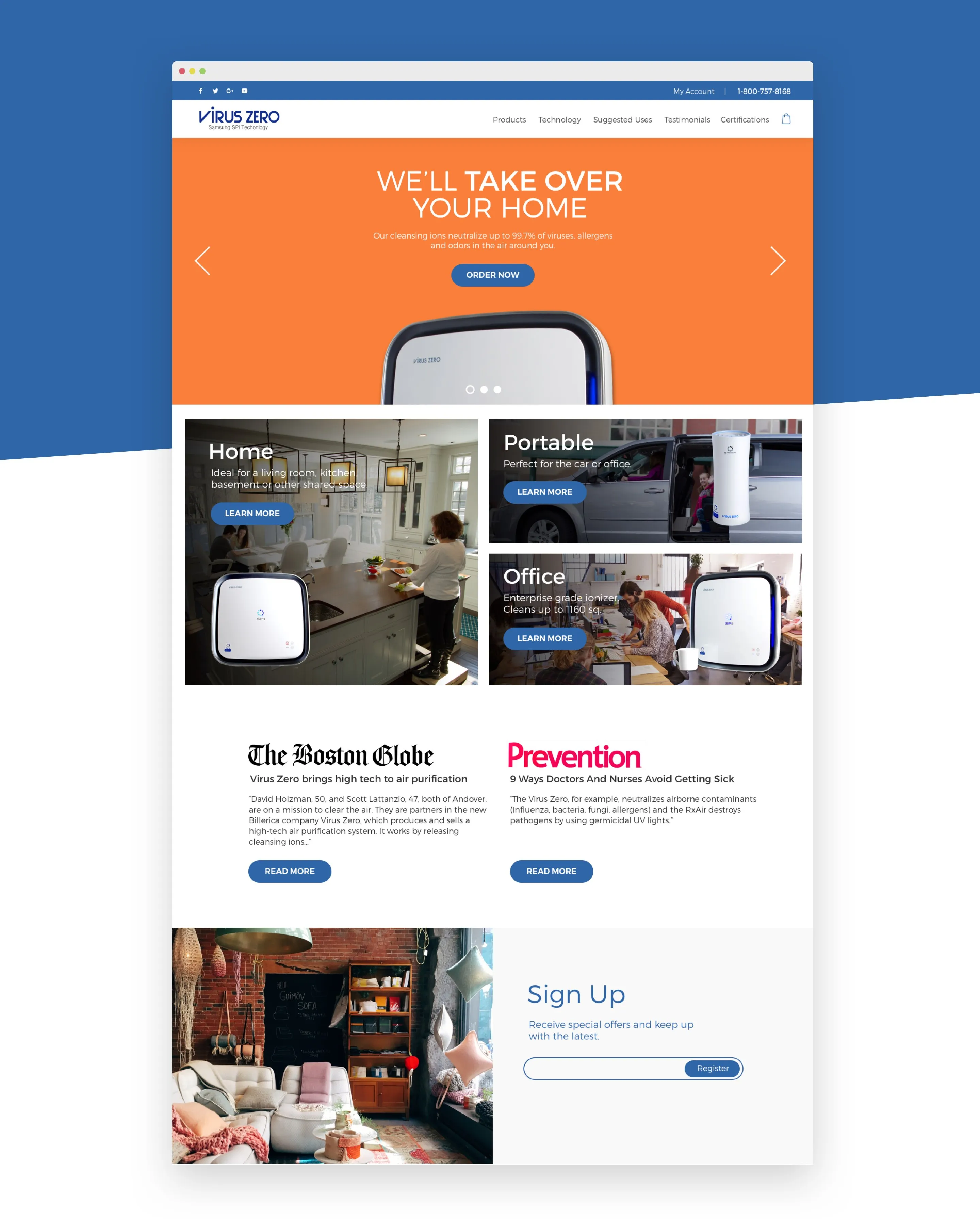 VirusZero website design and product presentation