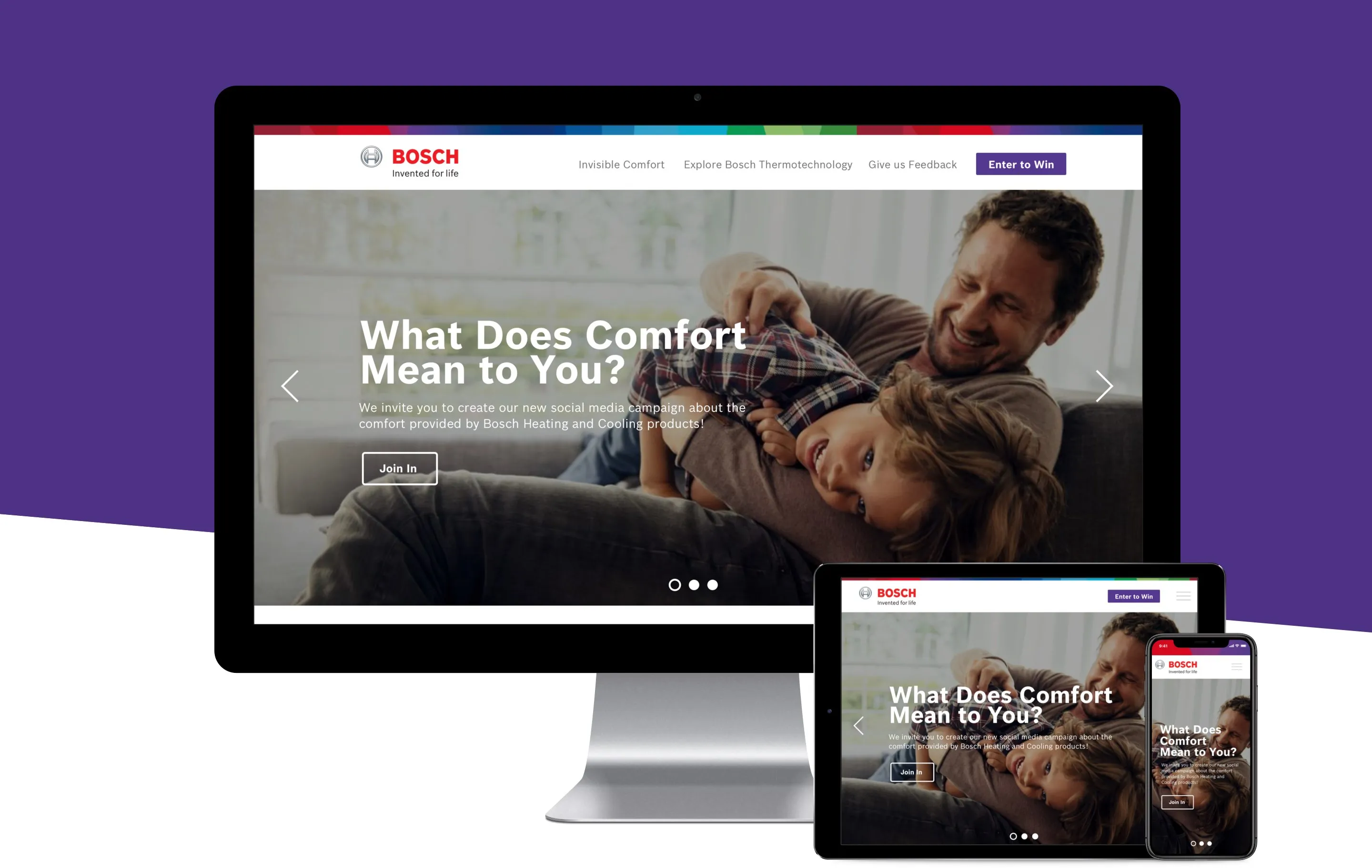 Bosch comfort campaign website on desktop and mobile