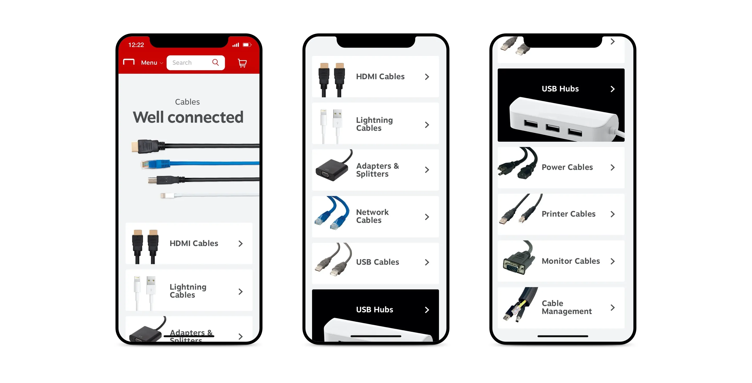 Staples cable category design on desktop and mobile