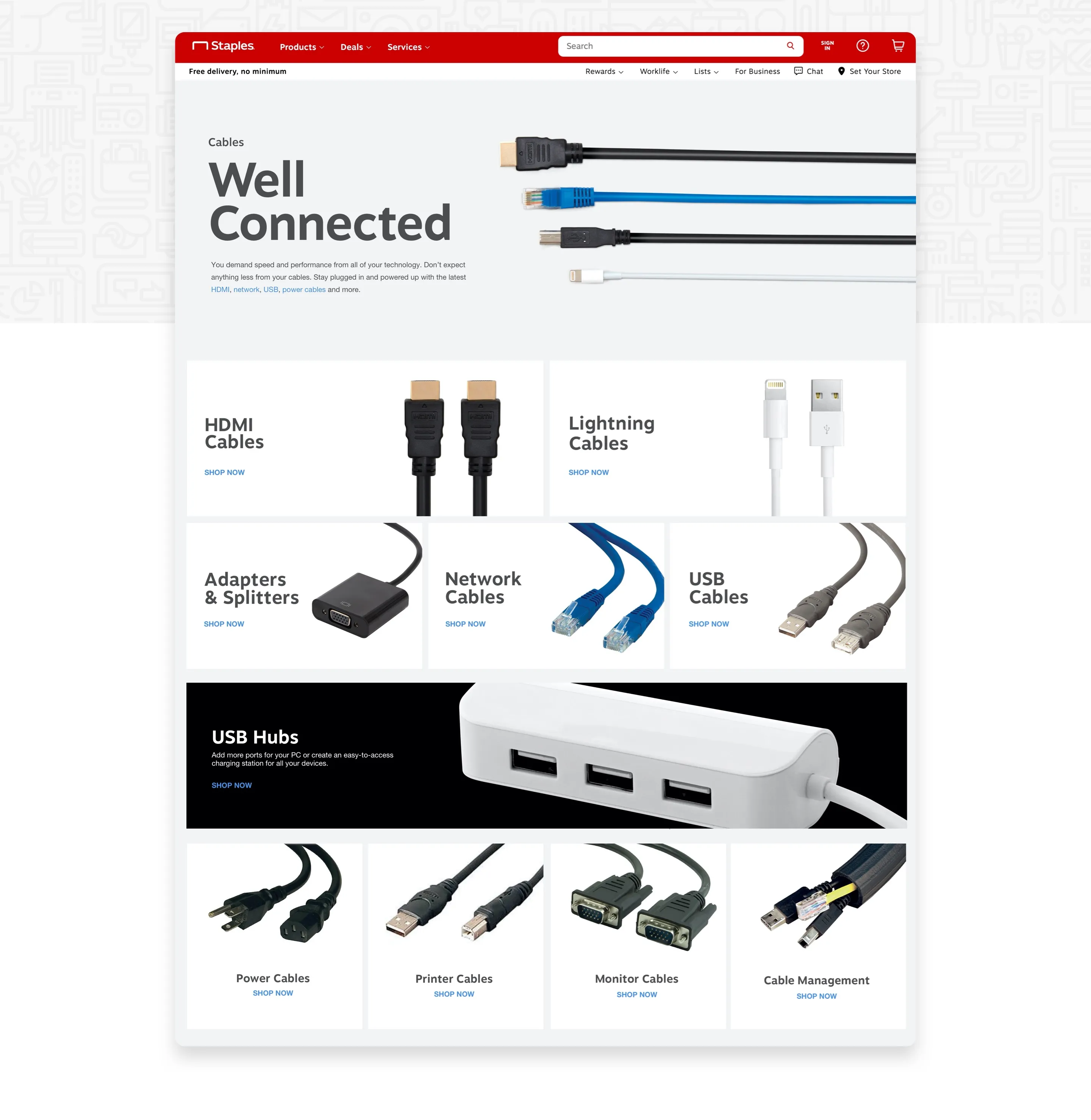 Full cable category page with product comparison details