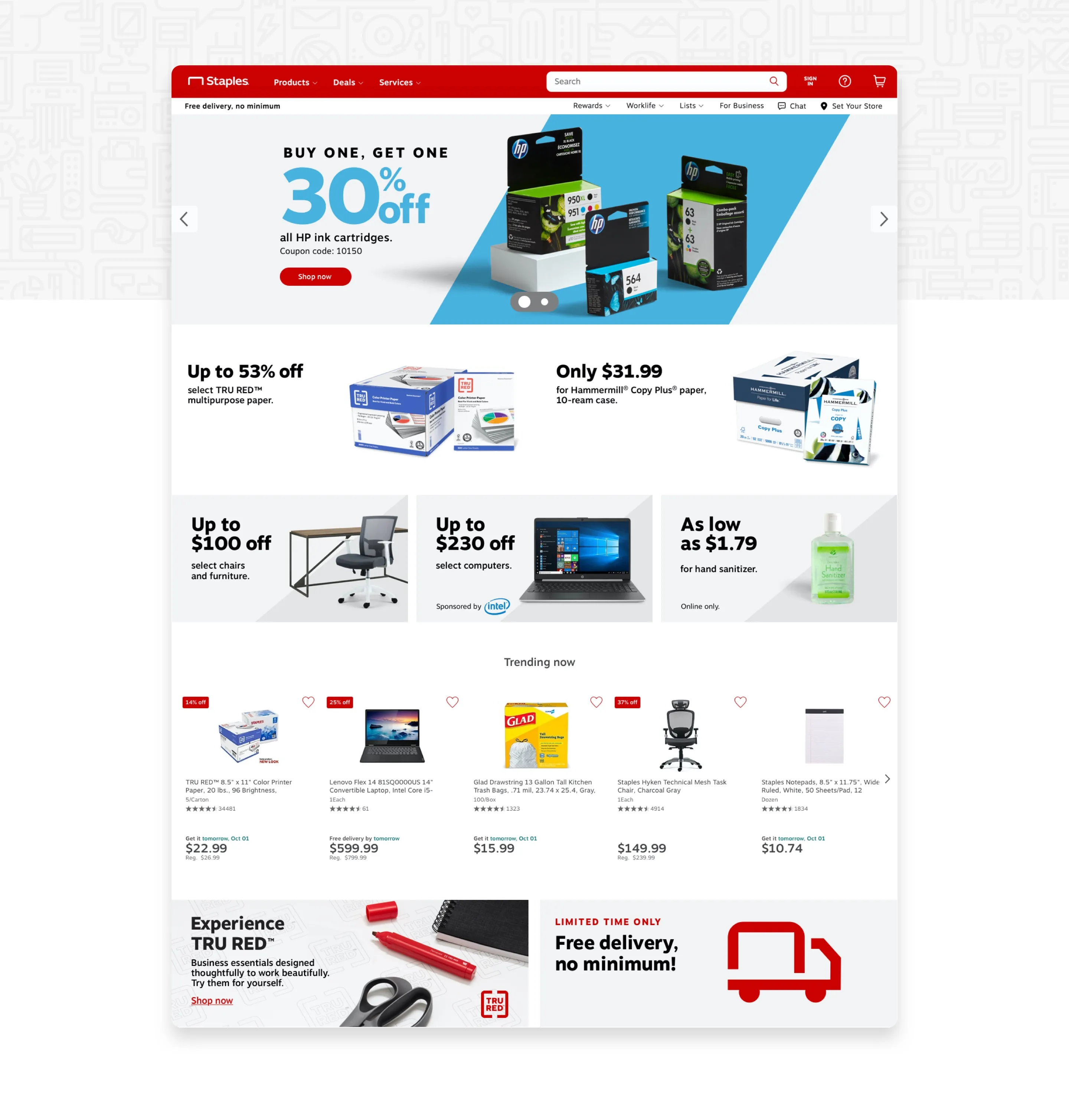 Full Staples homepage redesign and promotional offer layout